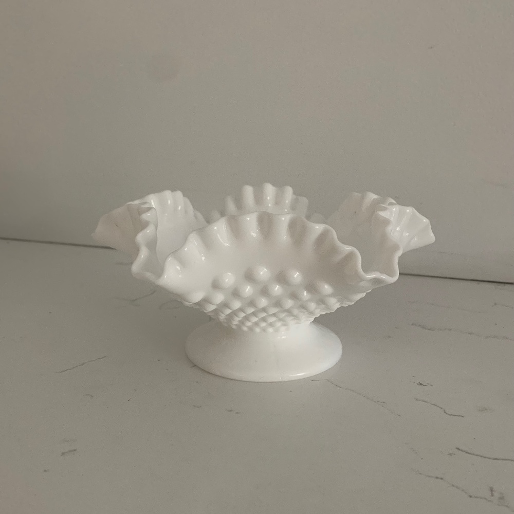 Fenton Hobnail Milk Glass Footed Bowl.